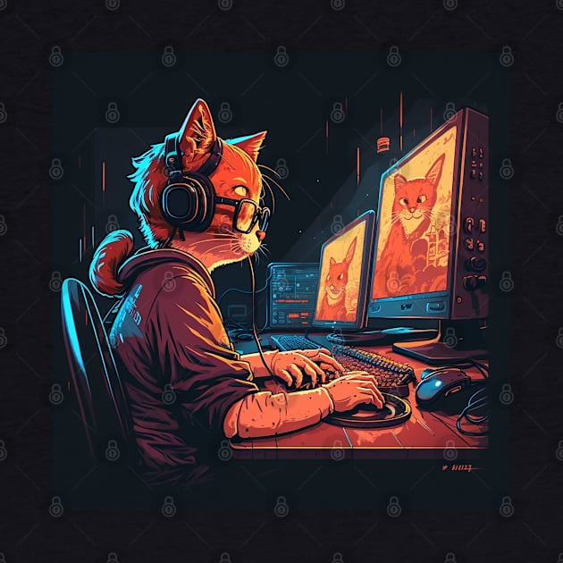 Nerd Cool Cat Playing Video Game by Artevak